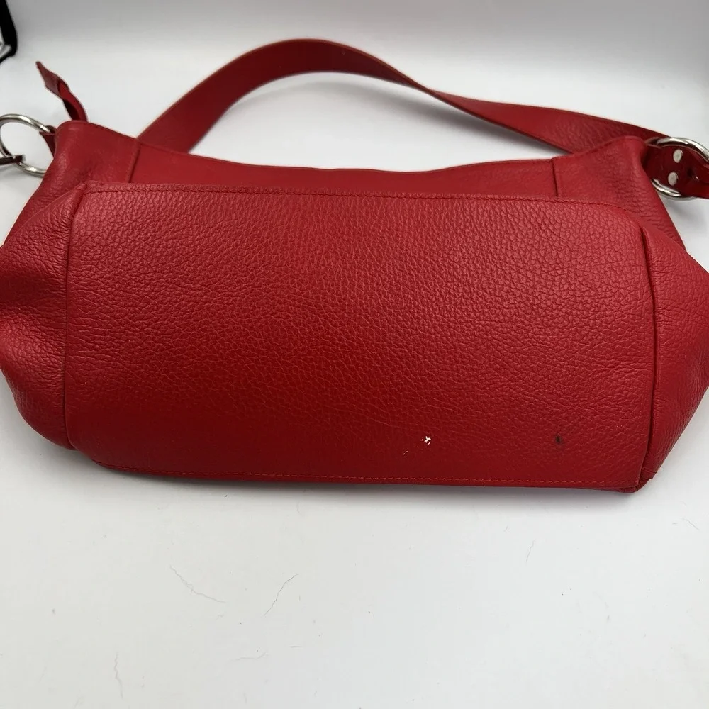 Red Pebbled Genuine Leather Hobo Zipper Shoulder Bag Purse Made in Italy
